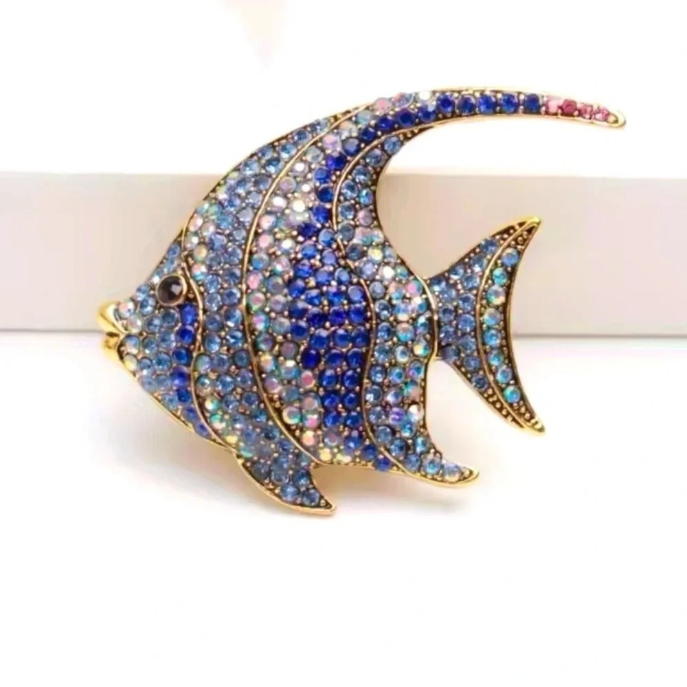 Blue Crystal Fish Brooch